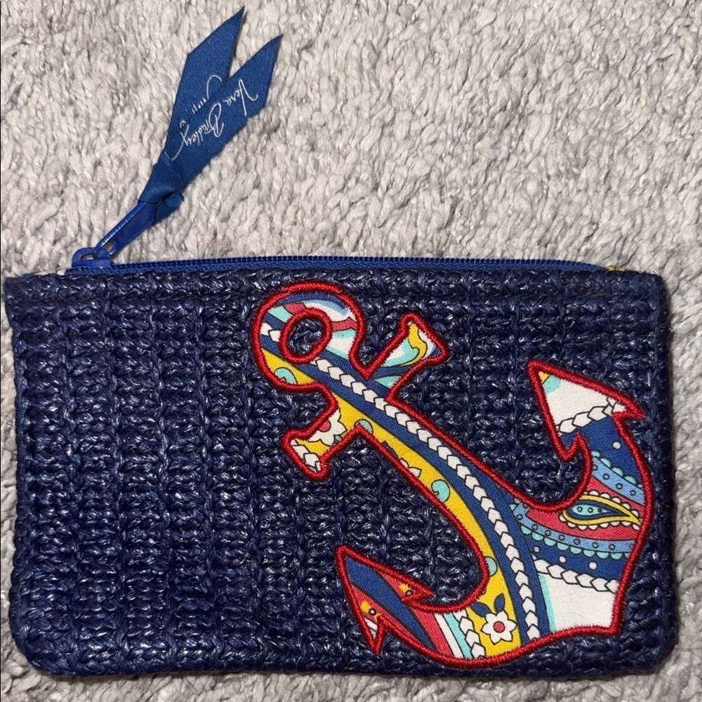 Vera Bradley Navy Woven Zip Pouch with Colorful Anchor Patch summer coin purse
